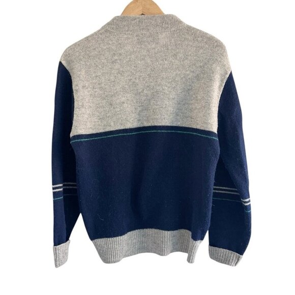 Vintage Jantzen Men's Sz M Gray and Blue Wool Sweater w/ Leather Buttons  USA - Picture 3 of 12